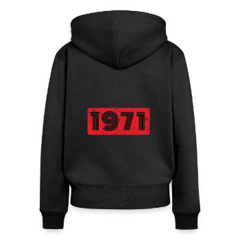 Millésime 1971 - Sweat à capuche zippé Premium bio Femme - noir - Dos - Julia (174cm)