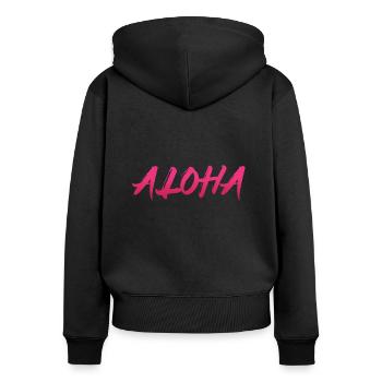 Aloha - Frauen Premium Bio Zip Hoodie - Schwarz - Hinten - Julia (174cm)