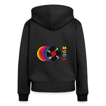 Millésime 1963 - Sweat à capuche zippé Premium bio Femme - noir - Dos - Julia (174cm)