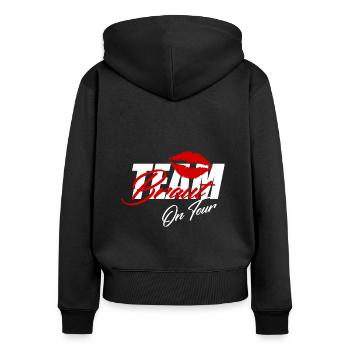 JGA - Frauen Premium Bio Zip Hoodie - Schwarz - Hinten - Julia (174cm)