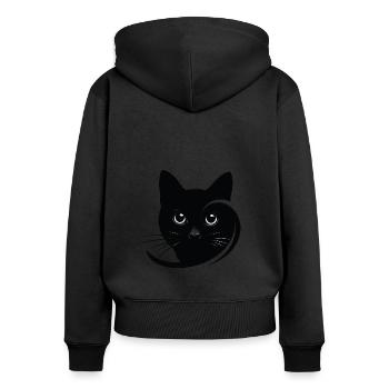 Portrait de chat - Sweat à capuche zippé Premium bio Femme - noir - Dos - Julia (174cm)
