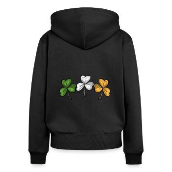 KLEEBLATT IRISCHE FLAGGE - Frauen Premium Bio Zip Hoodie - Schwarz - Hinten - Julia (174cm)