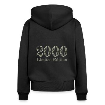 2000 - Frauen Premium Bio Zip Hoodie - Schwarz - Hinten - Julia (174cm)