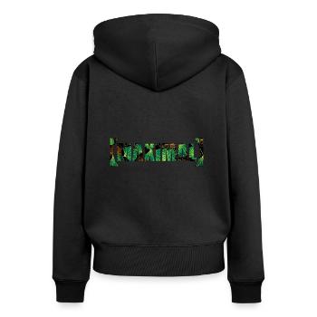 Frischer MAXIMAL Schriftzug - Frauen Premium Bio Zip Hoodie - Schwarz - Hinten - Julia (174cm)