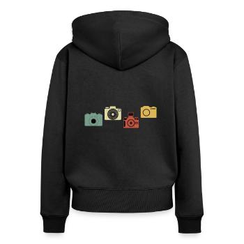 Vintage-Retro-Kamera - Frauen Premium Bio Zip Hoodie - Schwarz - Hinten - Julia (174cm)