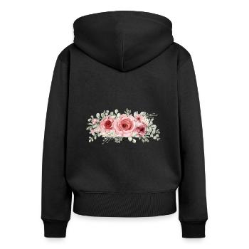 Rose - Frauen Premium Bio Zip Hoodie - Schwarz - Hinten - Julia (174cm)