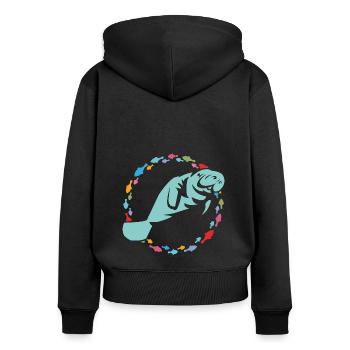 Ich liebe Manatees - Frauen Premium Bio Zip Hoodie - Schwarz - Hinten - Julia (174cm)
