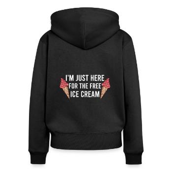 Ich Bin Nur Wegen Des Kostenlosen Eises Hier - Frauen Premium Bio Zip Hoodie - Schwarz - Hinten - Julia (174cm)