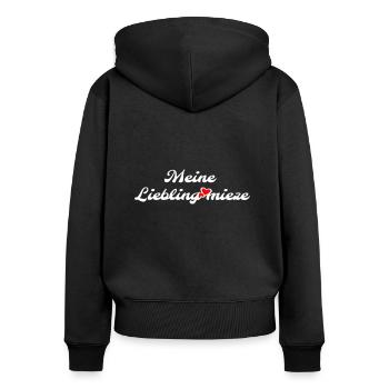 Meine Lieblingsmieze personalisierbar - Frauen Premium Bio Zip Hoodie - Schwarz - Hinten - Julia (174cm)