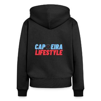 Mode de vie Capoeira - Sweat à capuche zippé Premium bio Femme - noir - Dos - Julia (174cm)