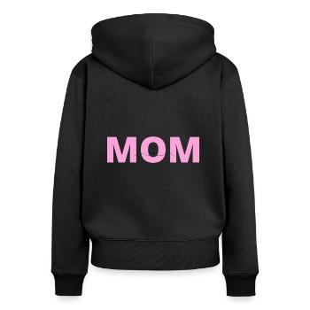 Mom - Frauen Premium Bio Zip Hoodie - Schwarz - Hinten - Julia (174cm)