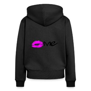 Kiss me - Frauen Premium Bio Zip Hoodie - Schwarz - Hinten - Julia (174cm)