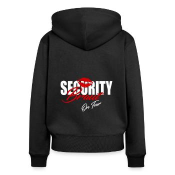 JGA - Frauen Premium Bio Zip Hoodie - Schwarz - Hinten - Julia (174cm)