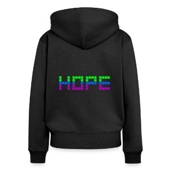 HOPE (Grün, Blau, Lila) - Frauen Premium Bio Zip Hoodie - Schwarz - Hinten - Julia (174cm)