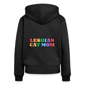 Lesbische Katzenmama - Frauen Premium Bio Zip Hoodie - Schwarz - Hinten - Julia (174cm)