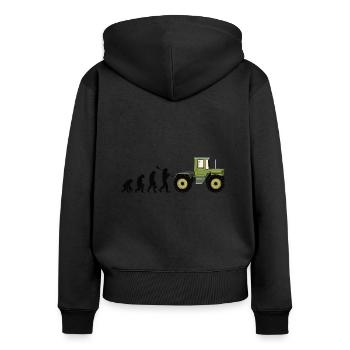 Unimog - Evolution - Oldtimer - Offroad - MB Trac - Frauen Premium Bio Zip Hoodie - Schwarz - Hinten - Julia (174cm)