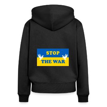 Stop The War Ukraine Krieg Russland Putin Frieden - Frauen Premium Bio Zip Hoodie - Schwarz - Hinten - Julia (174cm)