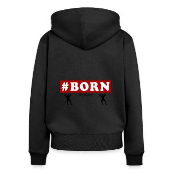#Born Dans le gymnase Fitness Entraînement sportif - Sweat à capuche zippé Premium bio Femme - noir - Dos - Julia (174cm)