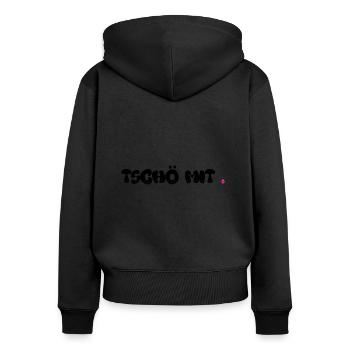 TSCHÖ MIT ö - Frauen Premium Bio Zip Hoodie - Schwarz - Hinten - Julia (174cm)