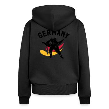 GERMANY EISHOCKEY STÜRMER MIT ADLER - Frauen Premium Bio Zip Hoodie - Schwarz - Hinten - Julia (174cm)