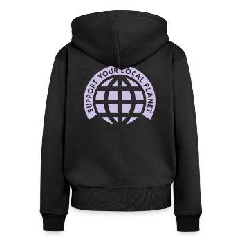 SUPPORT YOUR LOCAL PLANET - Frauen Premium Bio Zip Hoodie - Schwarz - Hinten - Julia (174cm)