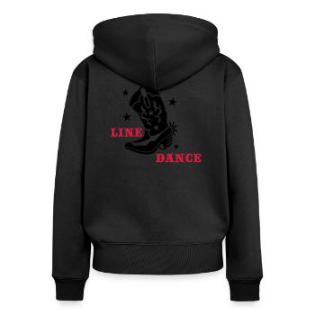 LINE DANCE STIEFEL MIT STERNEN - Frauen Premium Bio Zip Hoodie - Schwarz - Hinten - Julia (174cm)