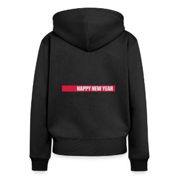 happy new year Zitat - Frauen Premium Bio Zip Hoodie - Schwarz - Hinten - Julia (174cm)