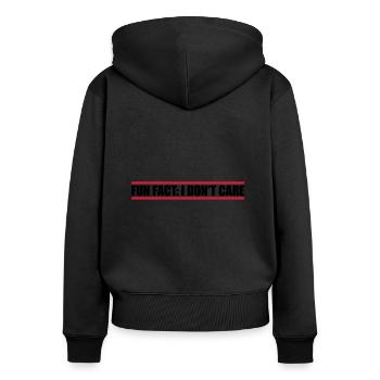 I dont care fact - Frauen Premium Bio Zip Hoodie - Schwarz - Hinten - Julia (174cm)