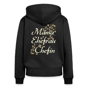 MAMA EHEFRAU CHEFIN - Geschenk Ehefrau - Frauen Premium Bio Zip Hoodie - Schwarz - Hinten - Julia (174cm)