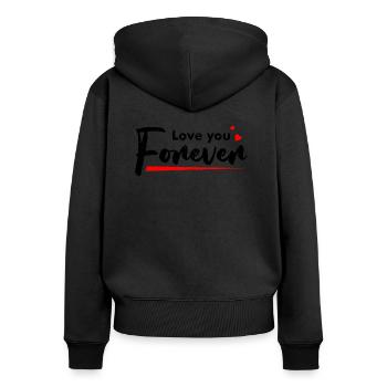 Je t'aime pour toujours / Je t'aime pour toujours - Sweat à capuche zippé Premium bio Femme - noir - Dos - Julia (174cm)