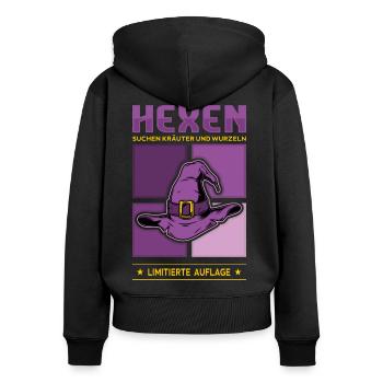 Hexen - Frauen Premium Bio Zip Hoodie - Schwarz - Hinten - Julia (174cm)