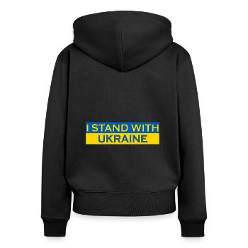 I Stand With Ukraine Krieg Russland Frieden Spruch - Frauen Premium Bio Zip Hoodie - Schwarz - Hinten - Julia (174cm)