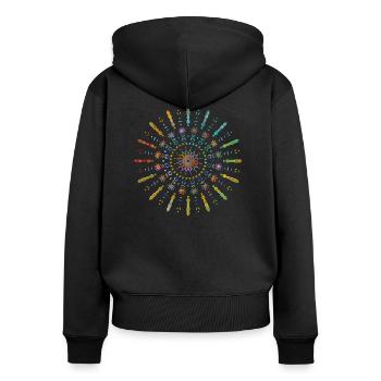 Mandala Yoga tribal Sonne strahlend gelb bunt - Frauen Premium Bio Zip Hoodie - Schwarz - Hinten - Julia (174cm)
