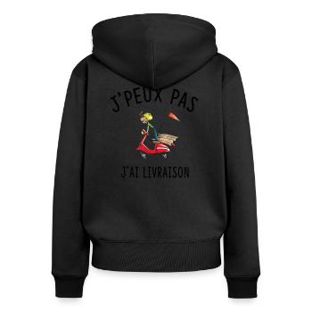 J'PEUX PAS J'AI LIVRAISON - Sweat à capuche zippé Premium bio Femme - noir - Dos - Julia (174cm)