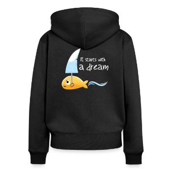 Kleiner Fisch mit großem Traum - Frauen Premium Bio Zip Hoodie - Schwarz - Hinten - Julia (174cm)