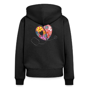 Stéthoscope de soins de santé - Flower Love Heart 1 - Sweat à capuche zippé Premium bio Femme - noir - Dos - Julia (174cm)