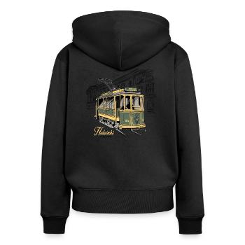 Helsinki Old Tram, Textiles, products - Women's Premium Organic Zip Hoodie - black - Back - Julia (174cm)