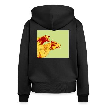 Schafe - Frauen Premium Bio Zip Hoodie - Schwarz - Hinten - Julia (174cm)