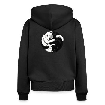 Zwei Katzen, Gleichgewicht,weiß, schwarz - Frauen Premium Bio Zip Hoodie - Schwarz - Hinten - Julia (174cm)