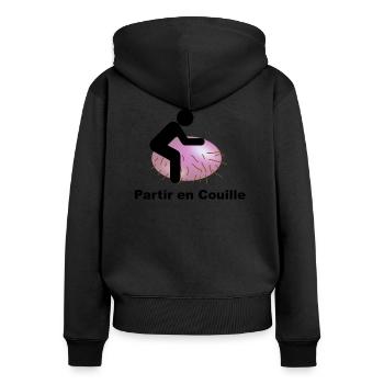 Partir En Couille - Sweat à capuche zippé Premium bio Femme - noir - Dos - Julia (174cm)