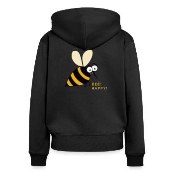 Bee happy! Biene - Frauen Premium Bio Zip Hoodie - Schwarz - Hinten - Julia (174cm)