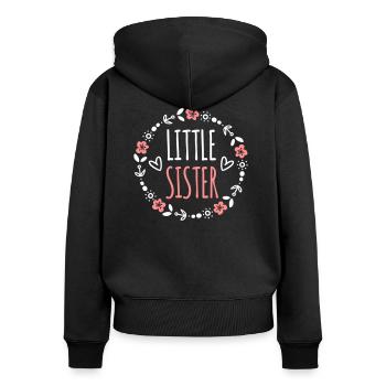 Kleine Schwester Geschenkidee Schwestern Herz süß - Frauen Premium Bio Zip Hoodie - Schwarz - Hinten - Julia (174cm)