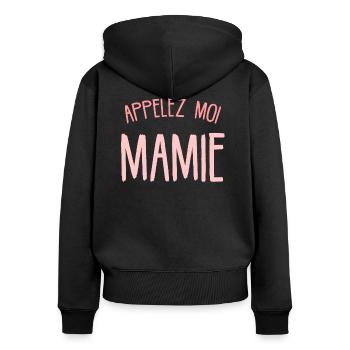 Appelez Moi Mamie Annonce Grossesse - Sweat à capuche zippé Premium bio Femme - noir - Dos - Julia (174cm)