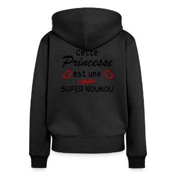 cette princesse est une super nounou - Sweat à capuche zippé Premium bio Femme - noir - Dos - Julia (174cm)