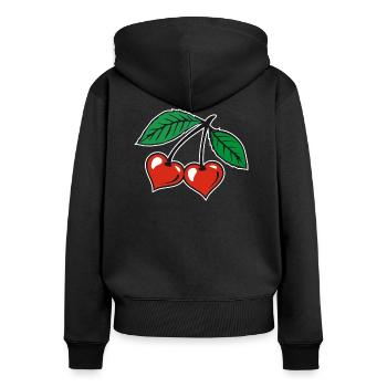 Kirschen - Frauen Premium Bio Zip Hoodie - Schwarz - Hinten - Julia (174cm)