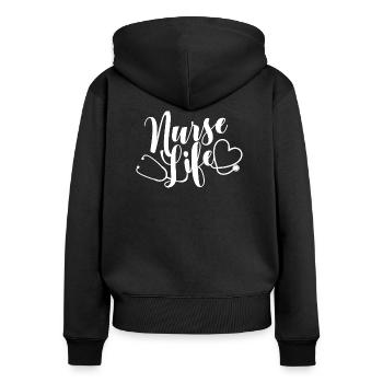 Nurse Life - Sweat à capuche zippé Premium bio Femme - noir - Dos - Julia (174cm)