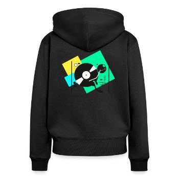 colorful turntables - Frauen Premium Bio Zip Hoodie - Schwarz - Hinten - Julia (174cm)