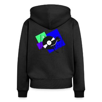 colorful turntables4 - Frauen Premium Bio Zip Hoodie - Schwarz - Hinten - Julia (174cm)