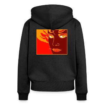 Vulkan 34 - Frauen Premium Bio Zip Hoodie - Schwarz - Hinten - Julia (174cm)