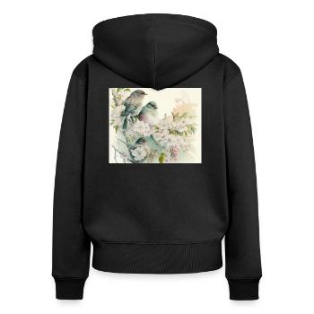 2 Vögel auf einem Zweig - Frauen Premium Bio Zip Hoodie - Schwarz - Hinten - Julia (174cm)